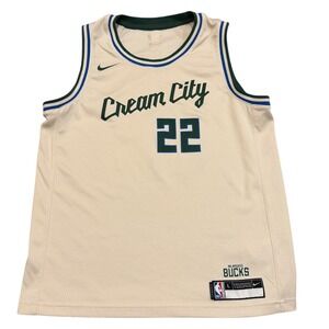 Nike Milwaukee Bucks Jersey Youth Boys L Cream EUC Khris Middleton Cream City